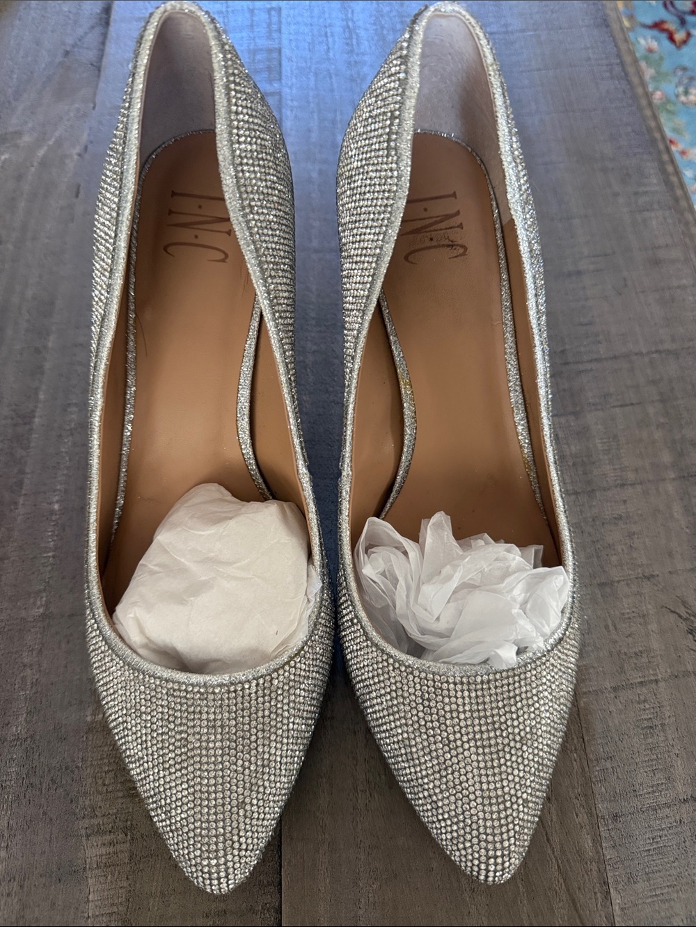 INC International Concepts Silver Crystal Pointed Toe Heels